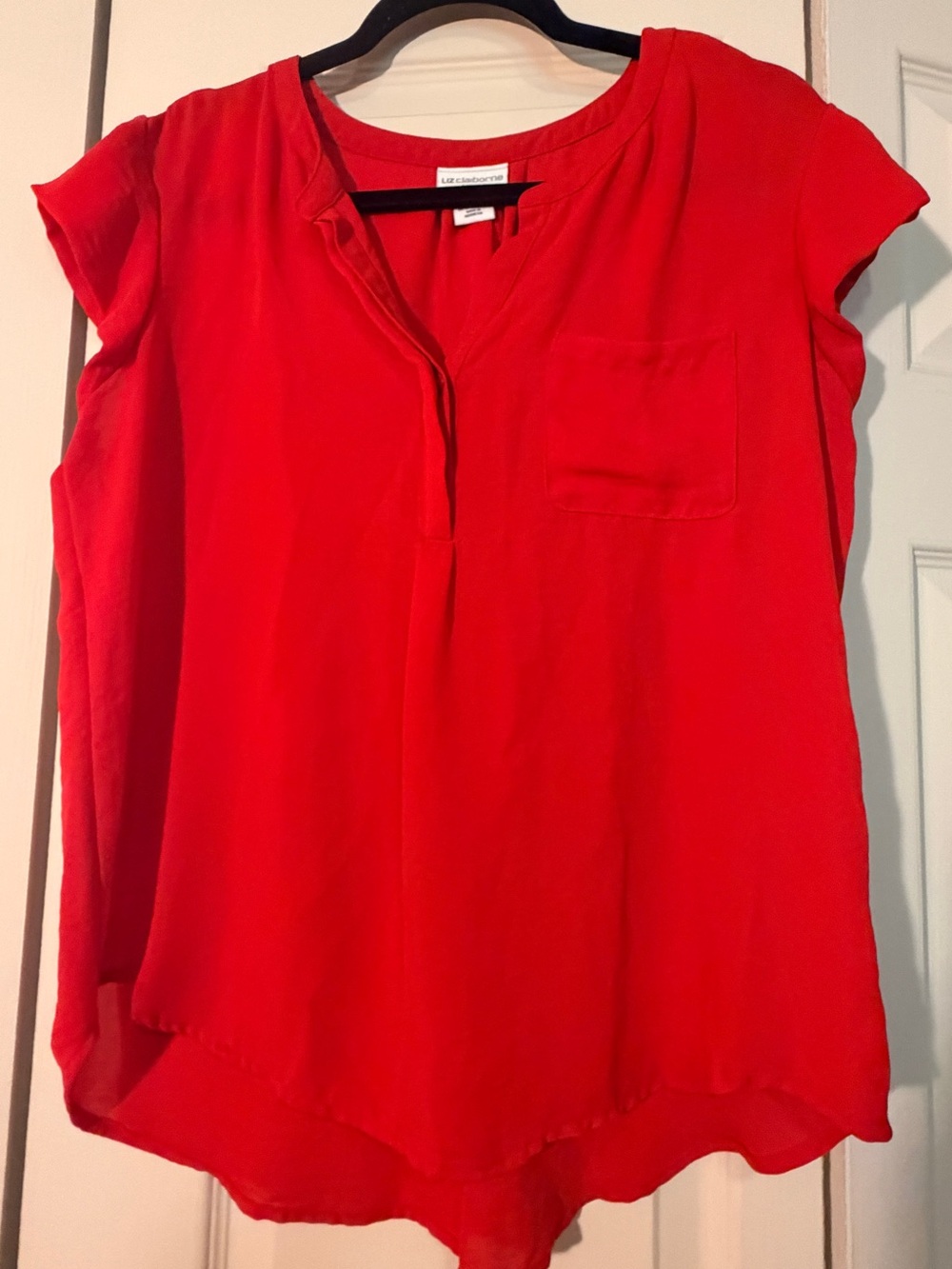 Red Cap Sleeve Split-Neck Blouse